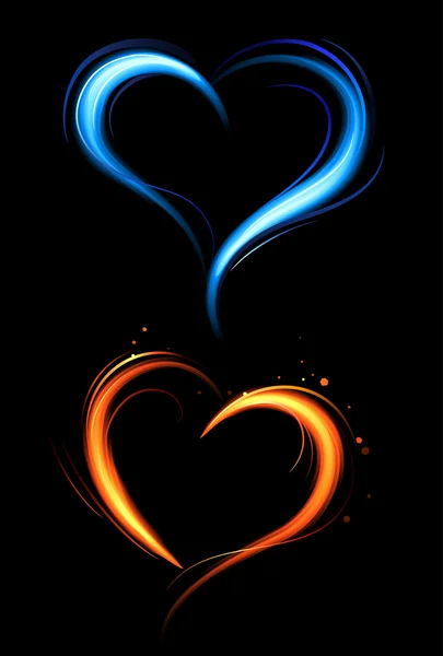 Καρδιά από φωτιά κόκκινο και μπλε — Διανυσματικό Αρχείο