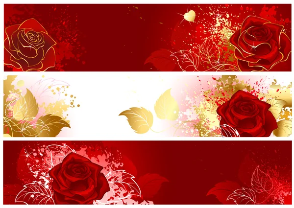 赤いバラとバナー — ストックベクタ
