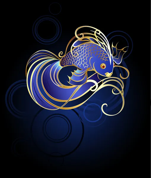 Zlatá rybka na modrém pozadí — Stockový vektor