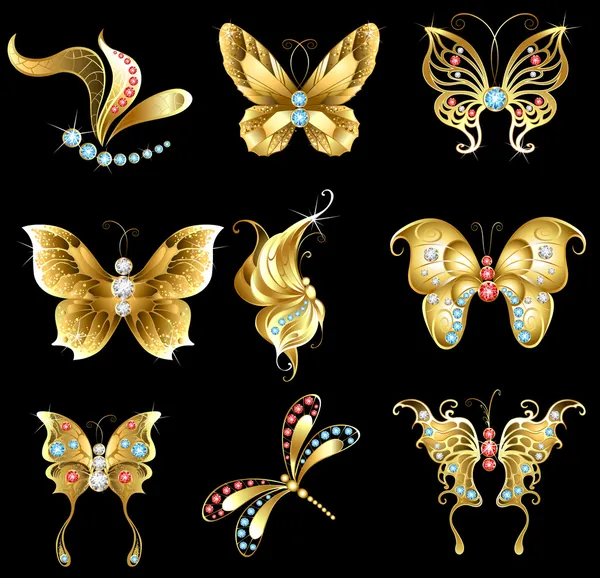 Набор золотых бабочек — стоковый вектор