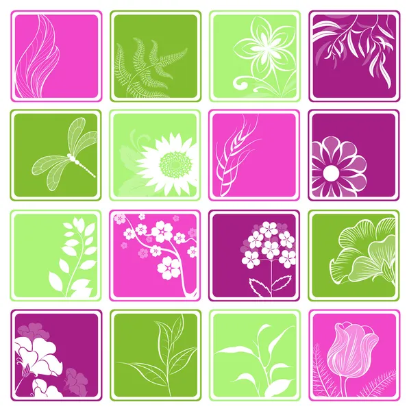 Computer icons with flowers and branches — Stock Vector