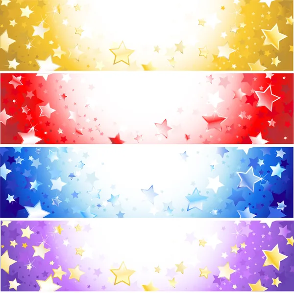 Cuatro pancartas con estrellas brillantes — Vector de stock