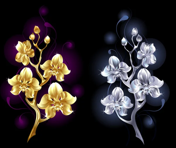 Gold and silver orchid — Stock Vector