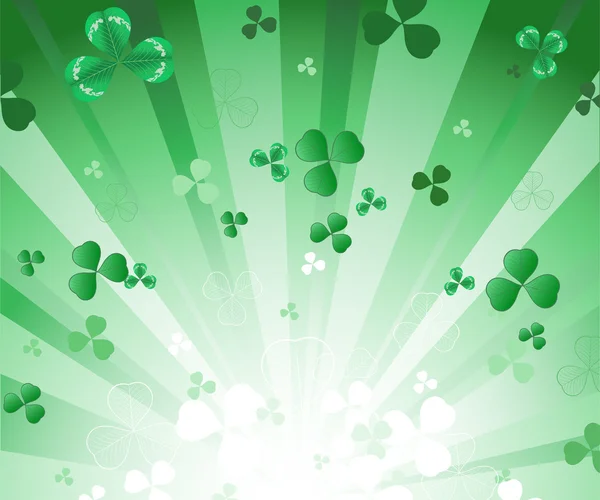 Radiant green background with clover — Stock Vector