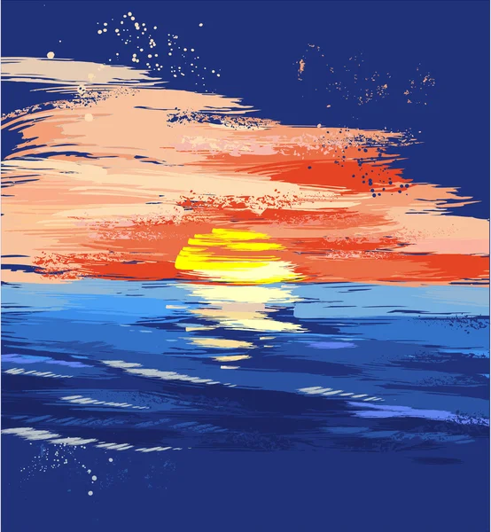 Puesta de sol pintada en el mar — Vector de stock