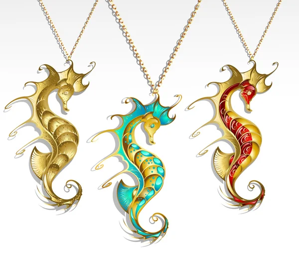 3 골드 seahorses — 스톡 벡터