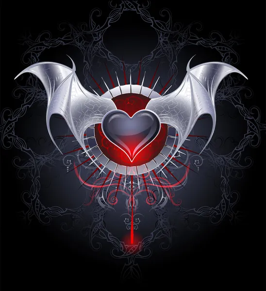 Vampire heart on a black background — Stock Vector