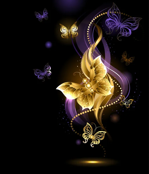 Magic gold Schmetterlinge — Stockvektor