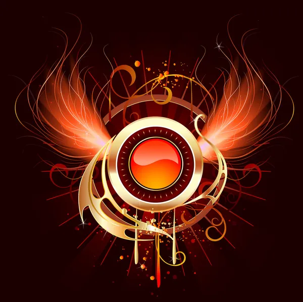 Ronda caliente banner con alas de fuego — Vector de stock