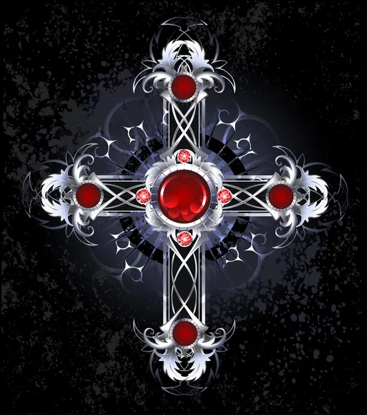 Серебряный крест с рубинами — стоковый вектор