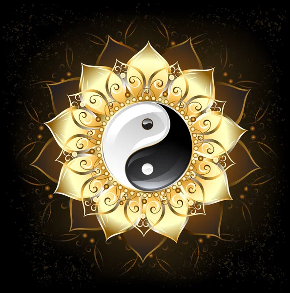 Yin Yang golden lotus — Stockvektor