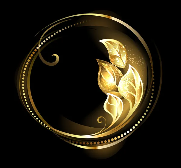 Bannière rond avec feuilles d'or — Image vectorielle