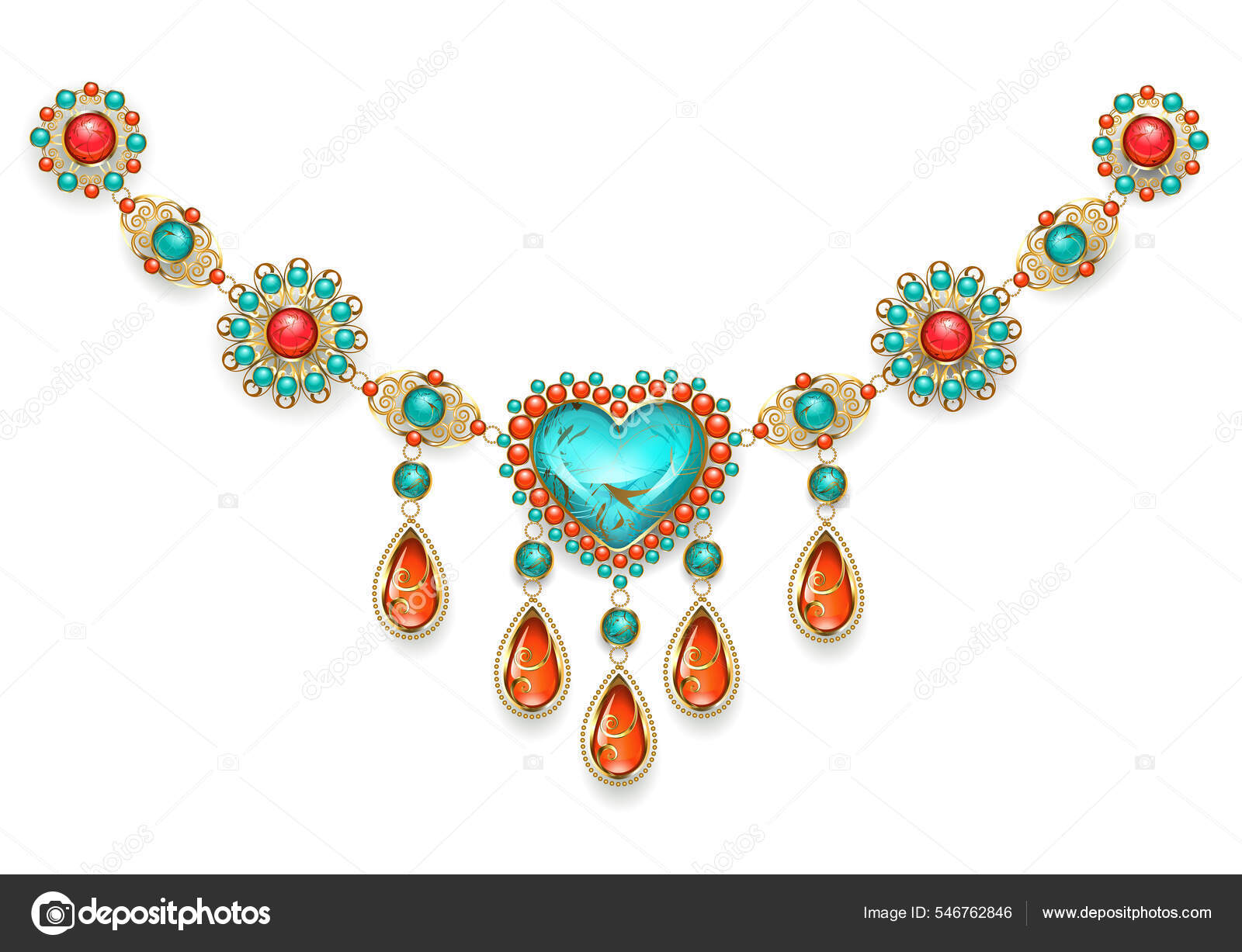 Collar Oriental Con Corazón Turquesa Con Turquesa Jaspe vector, gráfico vectorial © #546762846