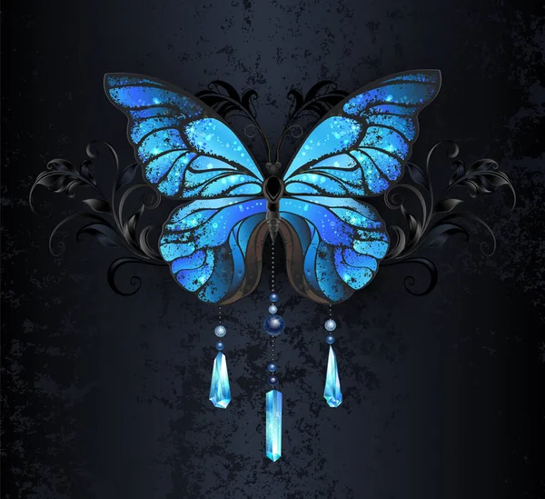 Papillon Morpho Détaillé Dessiné Artistiquement Aux Ailes Bleues Texturées Irisées — Image vectorielle