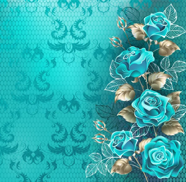 Composition Roses Turquoise Avec Des Feuilles Blanc Des Feuilles Blanches — Image vectorielle