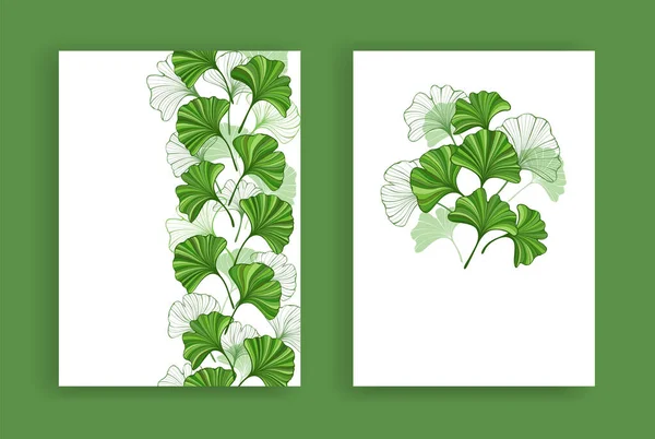 Design Brochure Green Stylized Ginkgo Biloba Leaf White Background Vector — Stock Vector