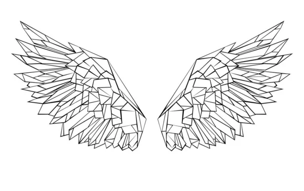 Kunstvoll Gezeichnete Schwarz Umrandete Polygonale Flügel Auf Weißem Hintergrund Polygonale — Stockvektor