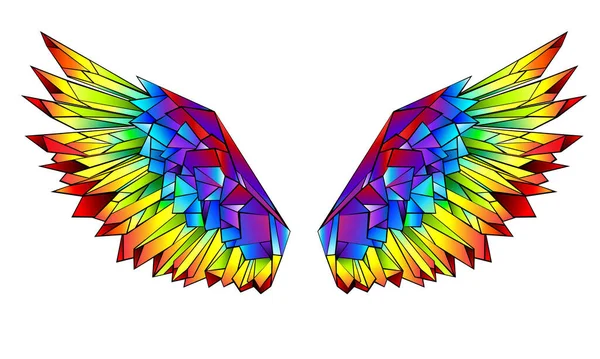 Kunstmatig Getekend Helder Regenboog Veelhoekige Vleugels Witte Achtergrond — Stockvector