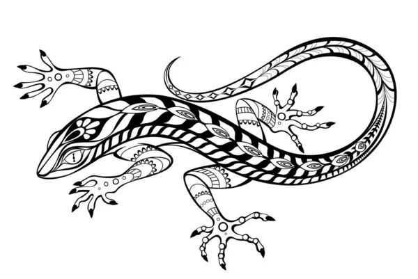 一种以白色背景为背景的图案斑纹蜥蜴 外形美观 鞑靼人风格 — 图库矢量图片