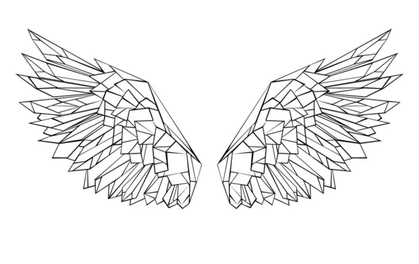 Artistic Drawn Black Outlined Polygonal Wings White Background Polygonal Graphics Stock Illustration