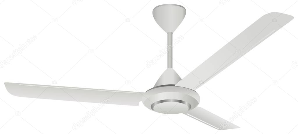 ceiling air fan vector drawing on isolated white background fix on roof wall illustration object icon sign logo flat design cartoon realistic abstract art concept electric home appliance three blades