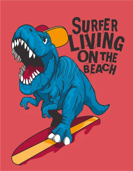 Cool Surfer Dinosaurie Surfbrädet Skjorta Vektor Design Royaltyfria Stockvektorer