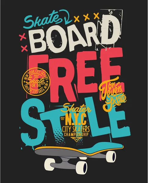Slogan Skateboard Design Vettoriale Shirt — Vettoriale Stock