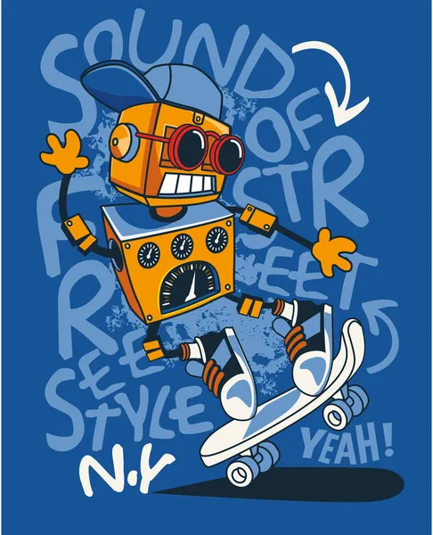 Cool Robot Vektor Skateboard Stockillustration