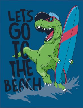 cool surfer dinosaur vector design with surfboard for t shirt clipart