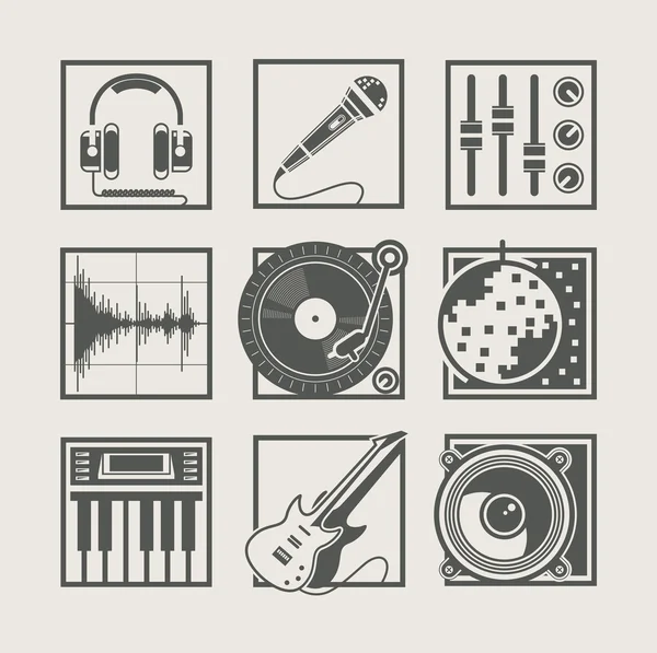 Conjunto de instrumentos de música ícones para festa disco —  Vetores de Stock