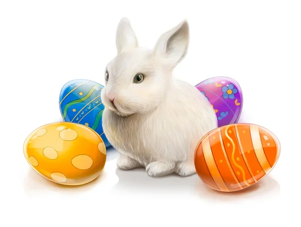 A színes tojásokat a húsvéti nyúl — Stock Fotó