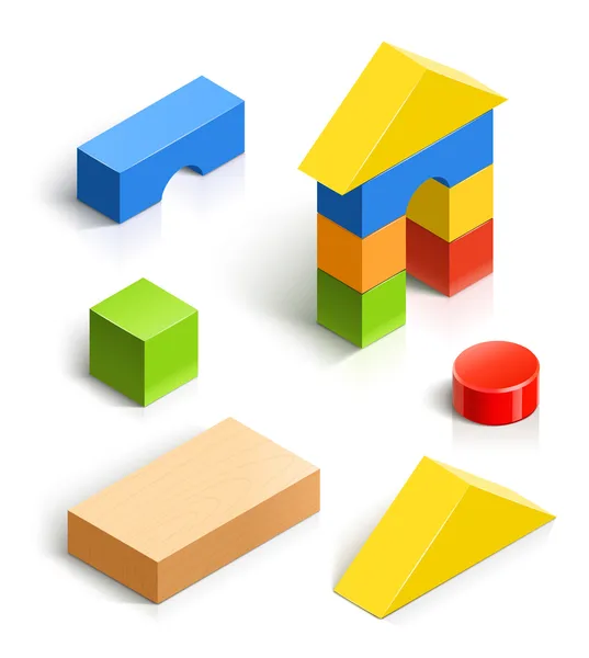 Casa de tijolos. conjunto de brinquedos de madeira — Vetor de Stock