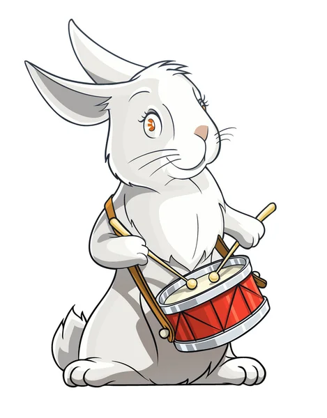 Заяц играет на барабане — стоковый вектор