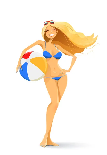Fille en bikini avec balle — Image vectorielle