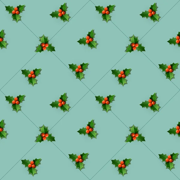 Holly berry met bladeren. Kerstmis naadloze patroon. — Stockvector