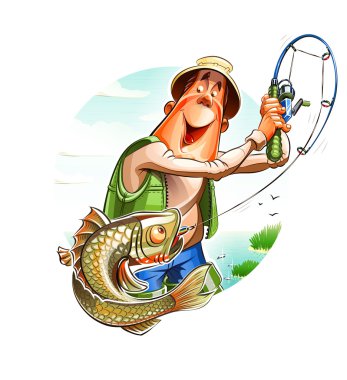 Fisherman and fish clipart