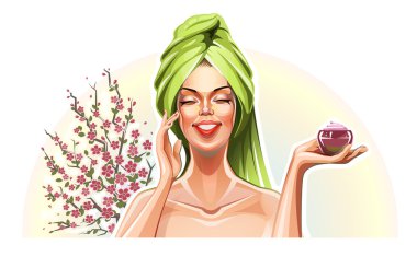 güzel bir kız ile krema ve sakura