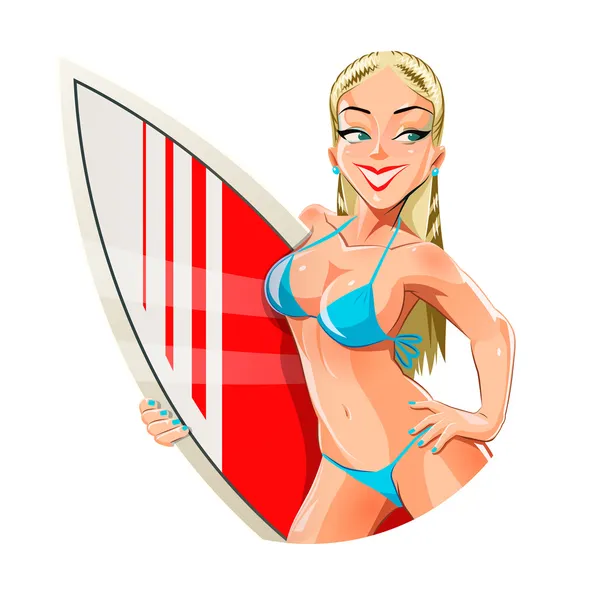 Fille avec planche de surf — Image vectorielle