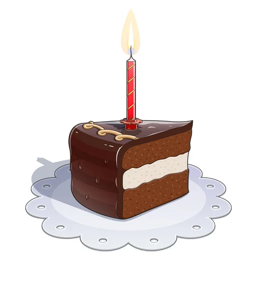 Piece of chocolate cake with candle — Stock Vector