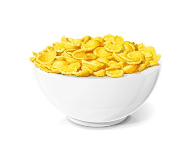 Cornflakes in ceramic bowl. Corn cereals. Vector illustration. clipart