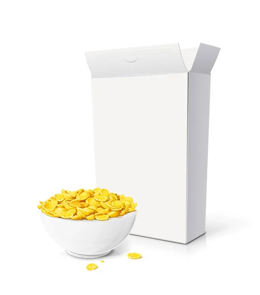 Cornflakes Keramische Kom Traditionele Droge Cornflakes Ontbijt Voedsel Geïsoleerd Witte — Stockvector