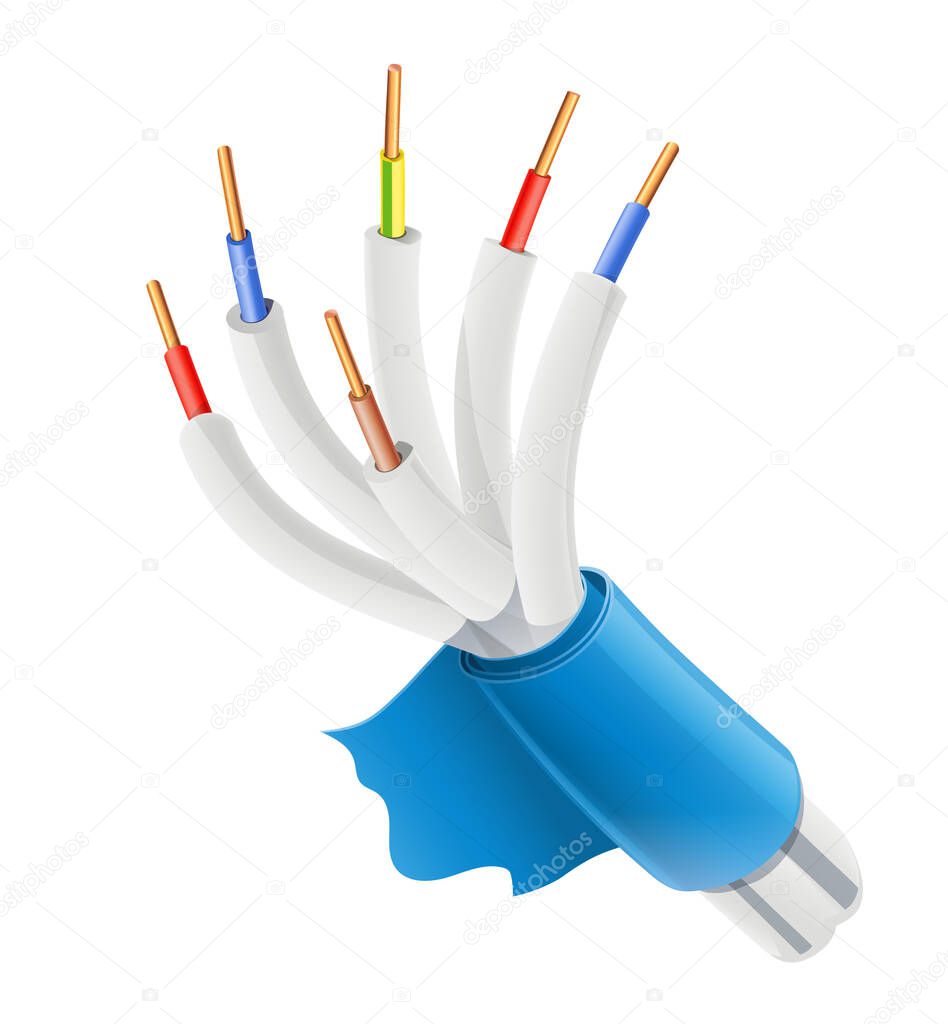 Bundle of electric cable. Isolated on white background. Eps10 vector illustration.