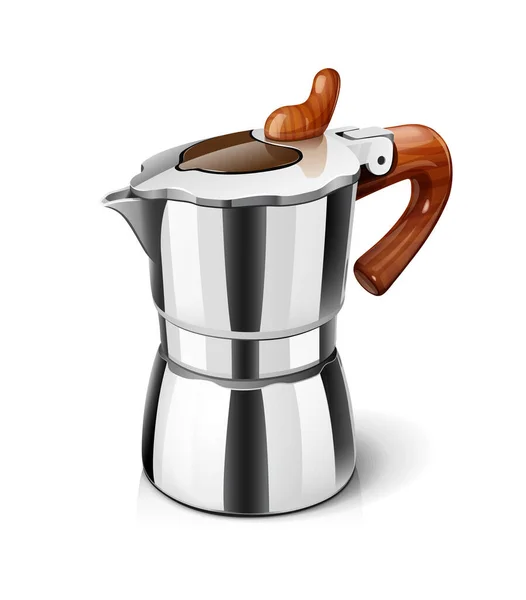 Aromatik Mocha Hazırlamak Için Gayzer Kahve Makinesi Beyaz Arka Planda — Stok Vektör