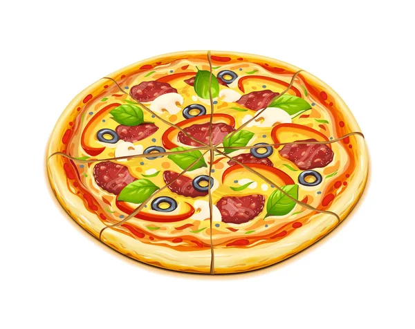 Une pizza. Nourriture italienne traditionnelle. Illustration vectorielle. — Image vectorielle