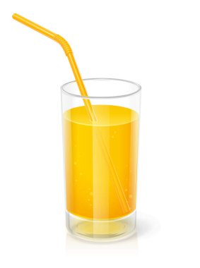 Portakal suyuyla içecek bir bardak. Mutfak sofra takımı. Beyaz arka planda izole edilmiş. Eps10 vektör illüstrasyonu.