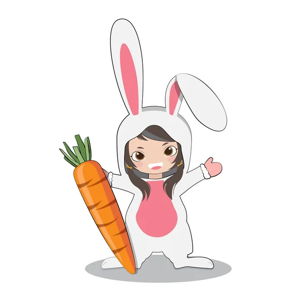 Little Baby Child Wear Bunny Rabbit Sleeping Suit Carrot Shaped — Stock Vector