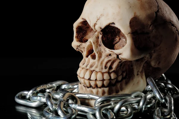 Human skull and chains — Stock Photo, Image