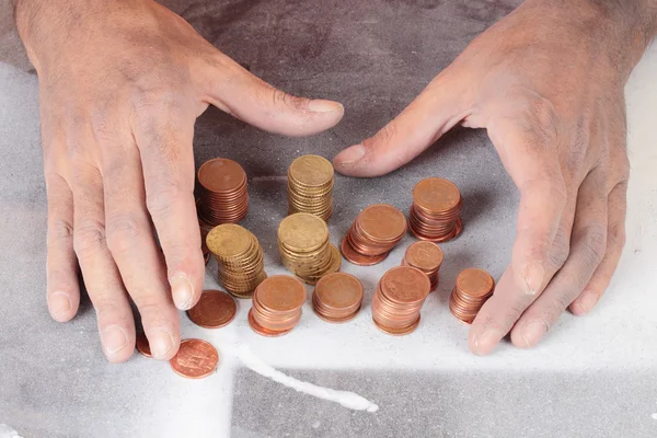 Poor and coins — Stock Photo, Image