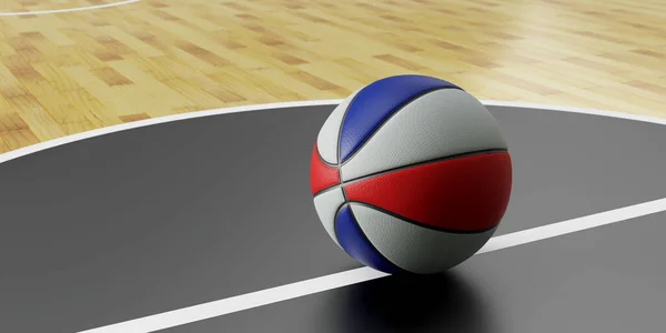 Rendering Basketball Ball Laying Floor Sports Court — Stock Photo, Image