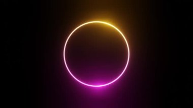Çemberin içinde parlak ve dalgalı bir arkaplan. Neon lambaları. Parlak noktalar. İyi noktaya değindin. Lazer ışığı. Modern sarı ve pembe renk tayfı. 3 boyutlu illüstrasyon. Kusursuz Döngü